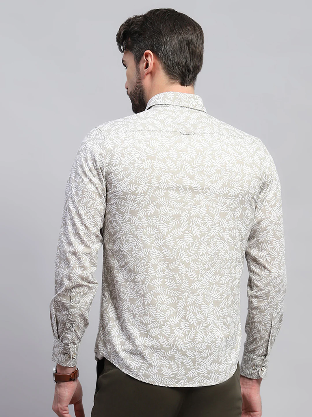 Men Brown Printed Collar Full Sleeve Shirt - Image 5