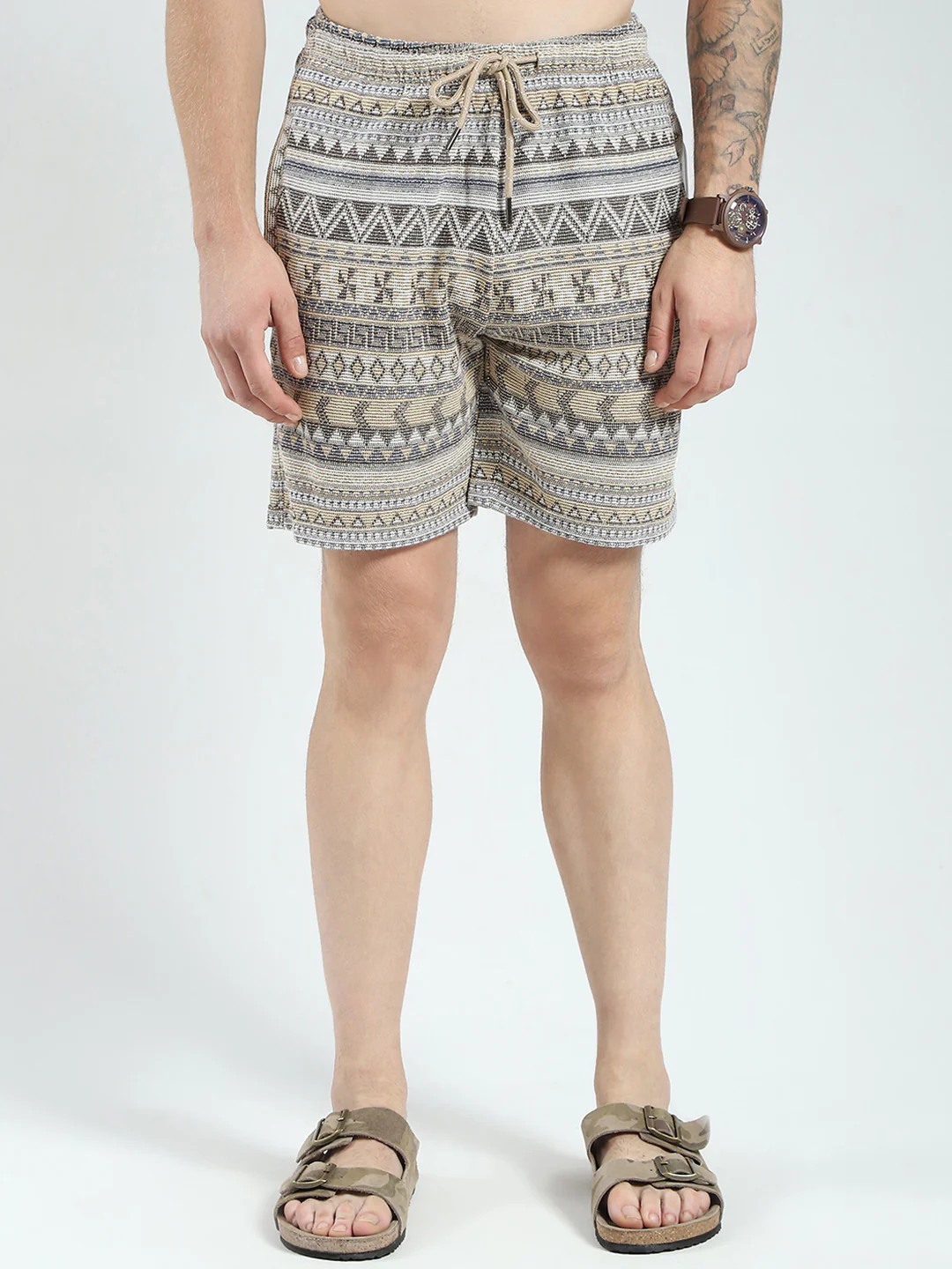 Men Brown Printed Collar Half Sleeve Bermuda Set - Image 7