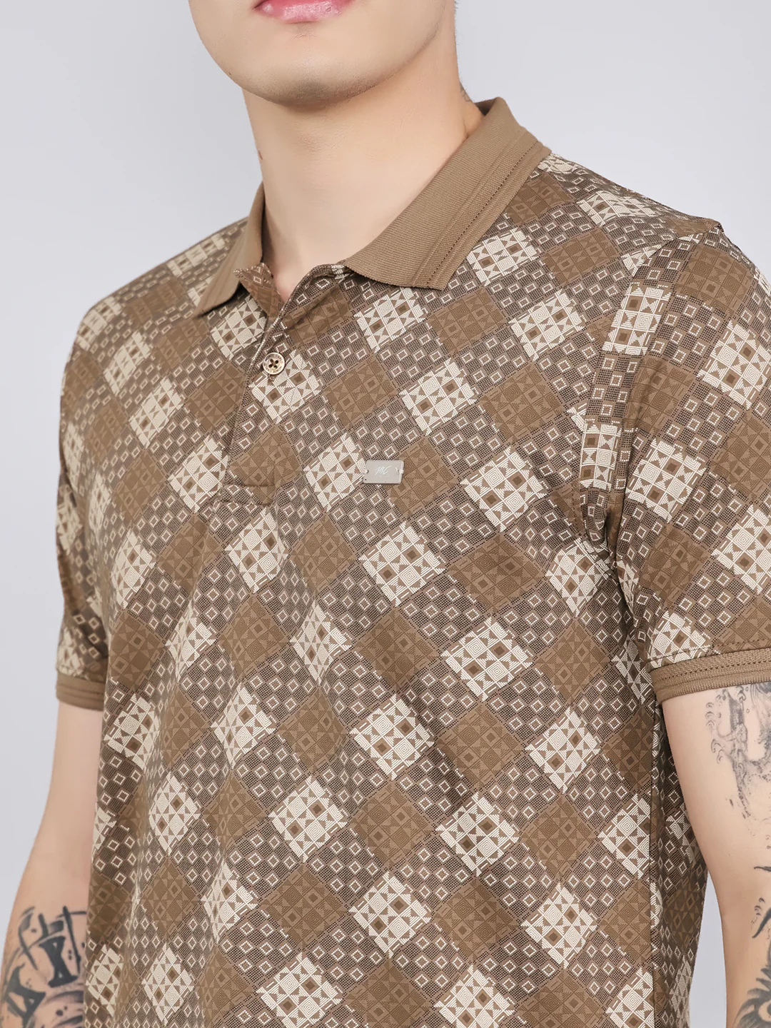 Men Brown Printed Collar Half Sleeve Lower Set - Image 5
