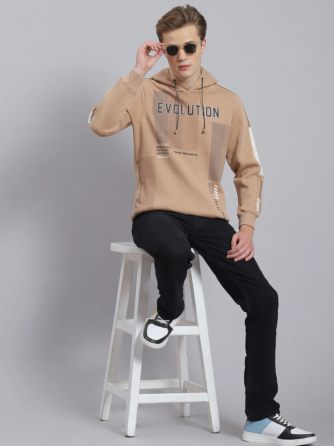 Men Brown Printed Hooded Full Sleeve Sweatshirt - Image 6