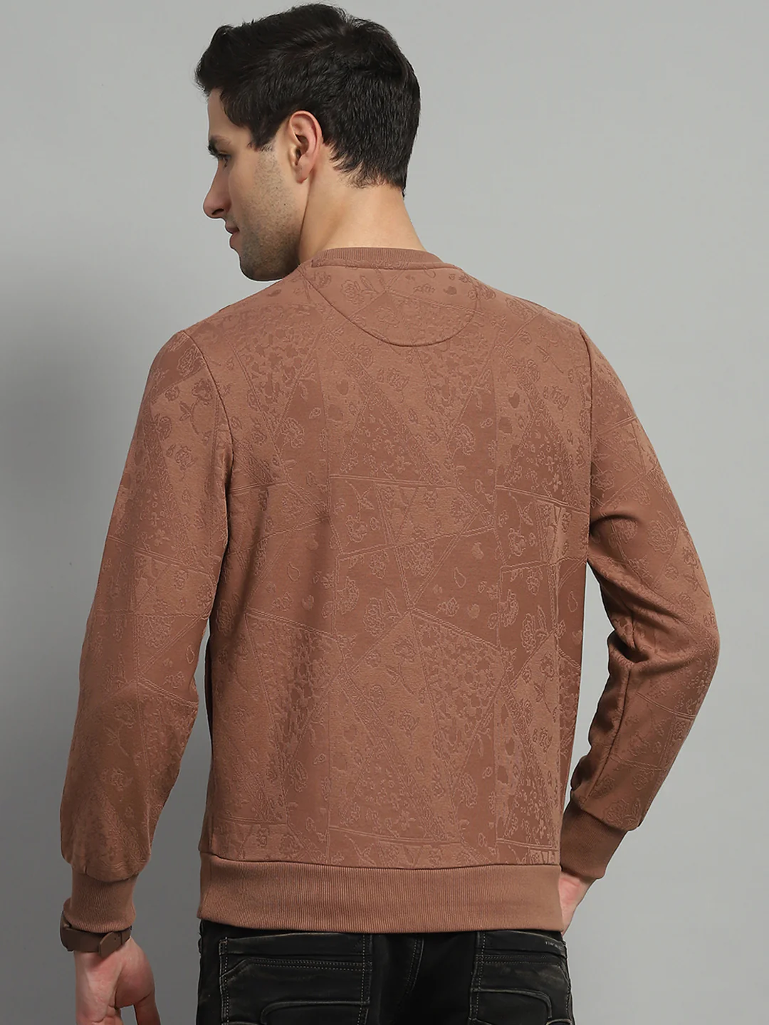 Men Brown Printed Round Neck Full Sleeve Sweatshirt - Image 5