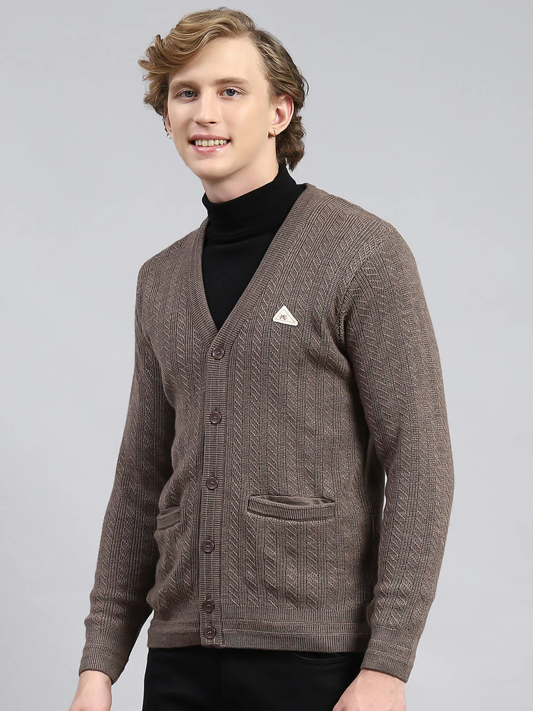 Men Brown Self Cardigan - Image 4