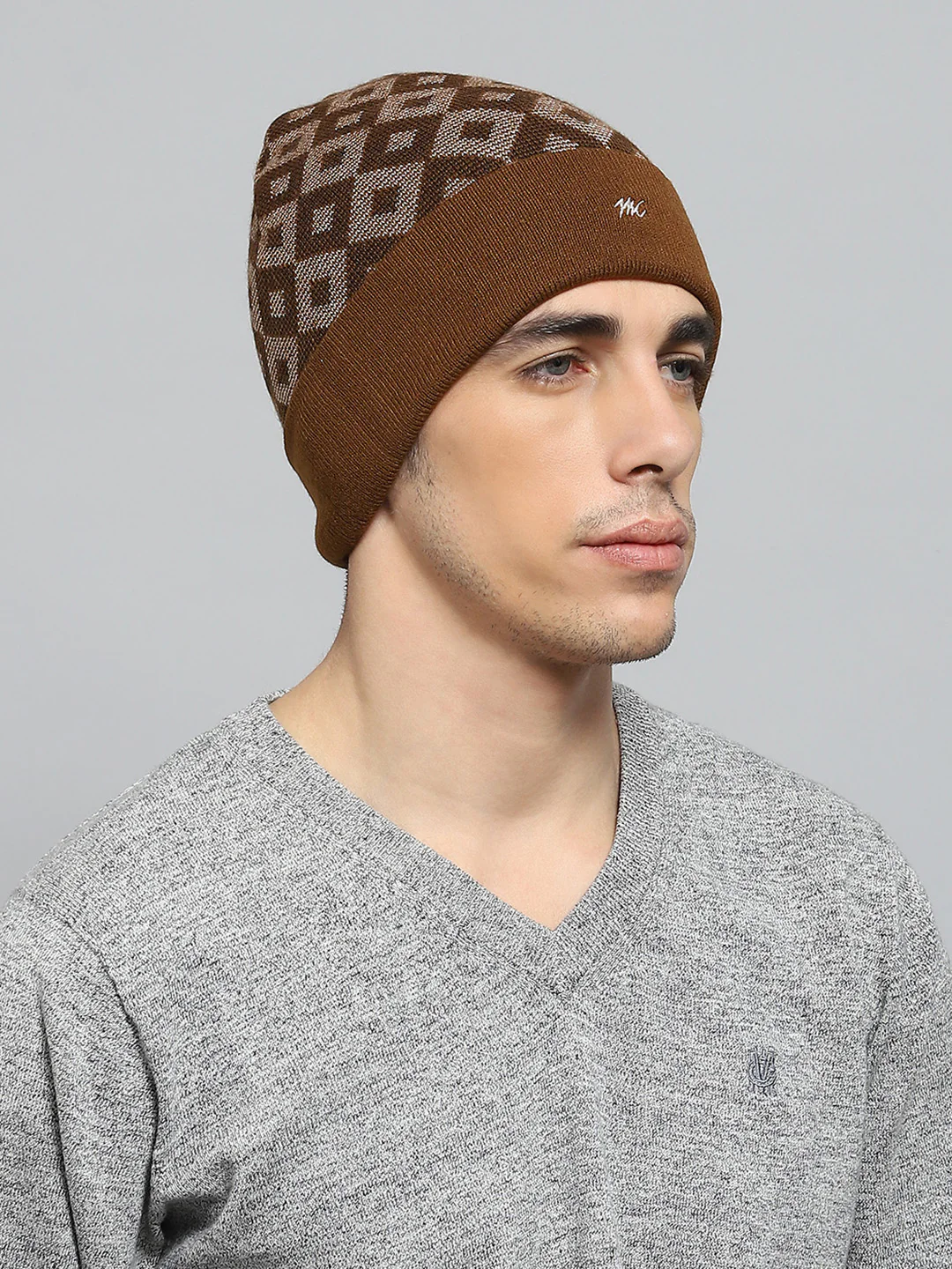 Men Brown Self Design Cap - Image 4