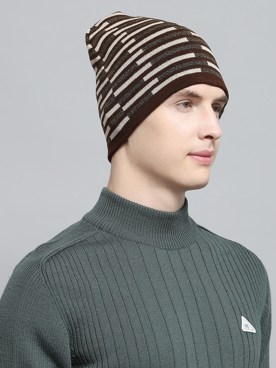 Men Brown Self Design Cap - Image 4