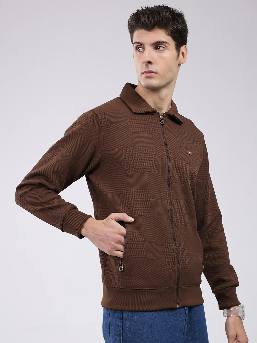 Men Brown Ultra-Warm Self-Design Sweatshirt (Anti-Pilling Fabric) - Image 4