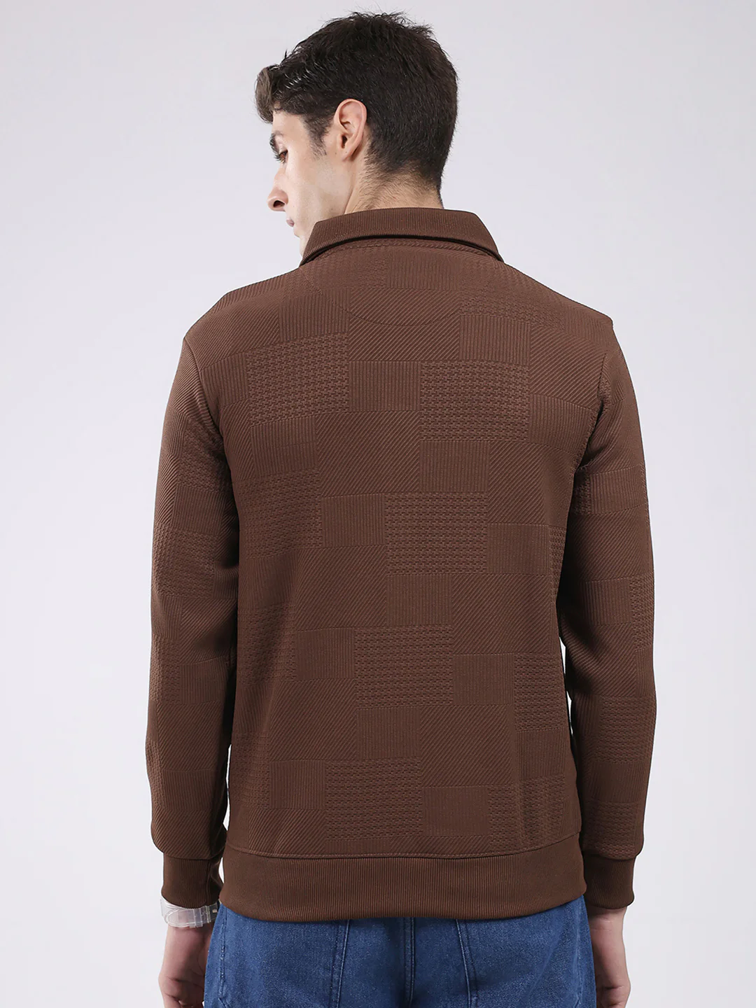 Men Brown Ultra-Warm Self-Design Sweatshirt (Anti-Pilling Fabric) - Image 5