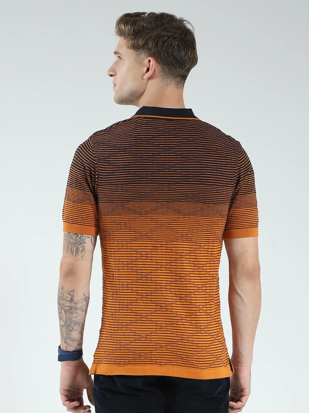 Men Brown Self Design Collar Half Sleeve T-Shirt - Image 5