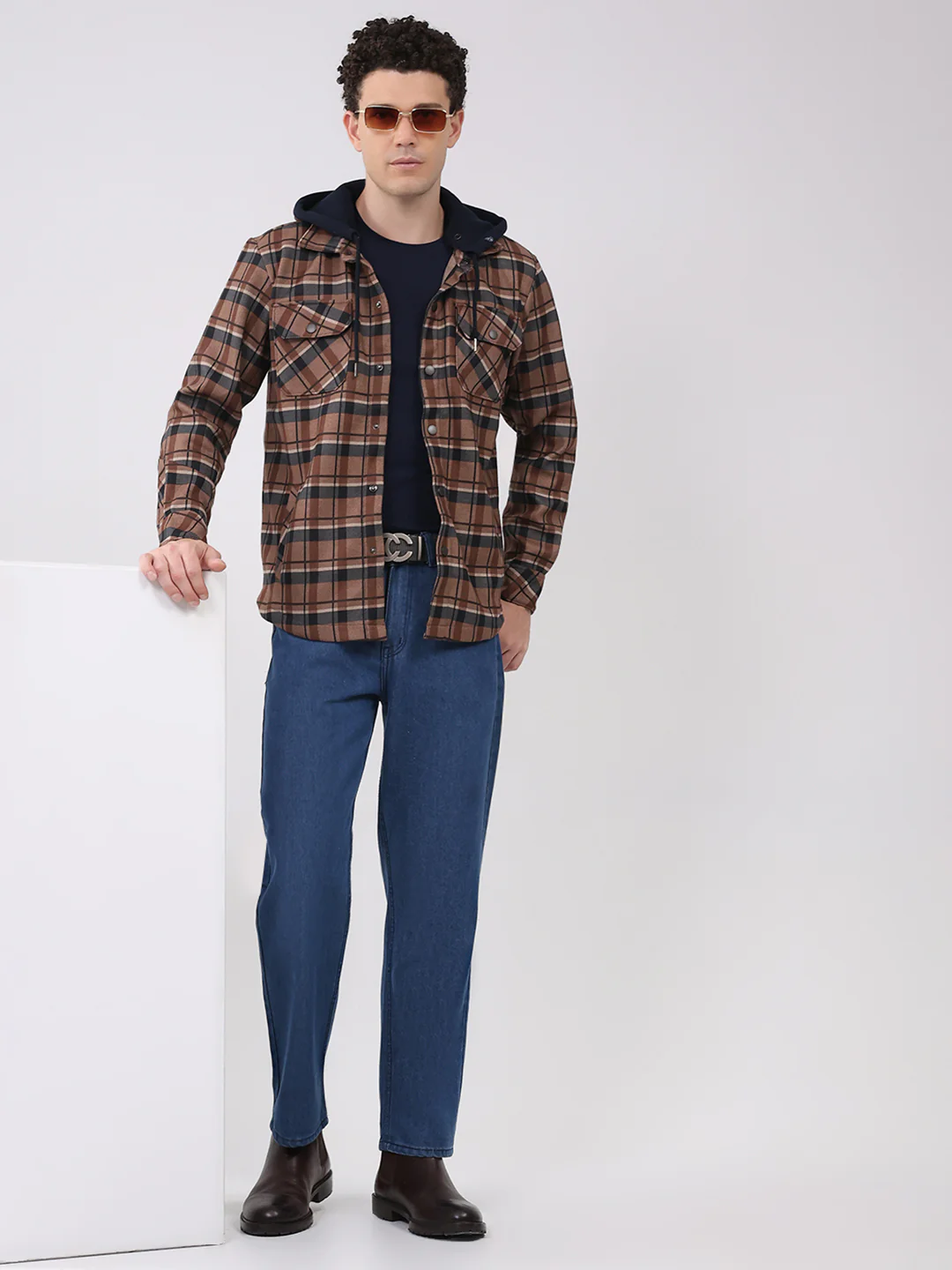Men Brown Self Design Hooded Full Sleeve Sweatshirt - Image 2