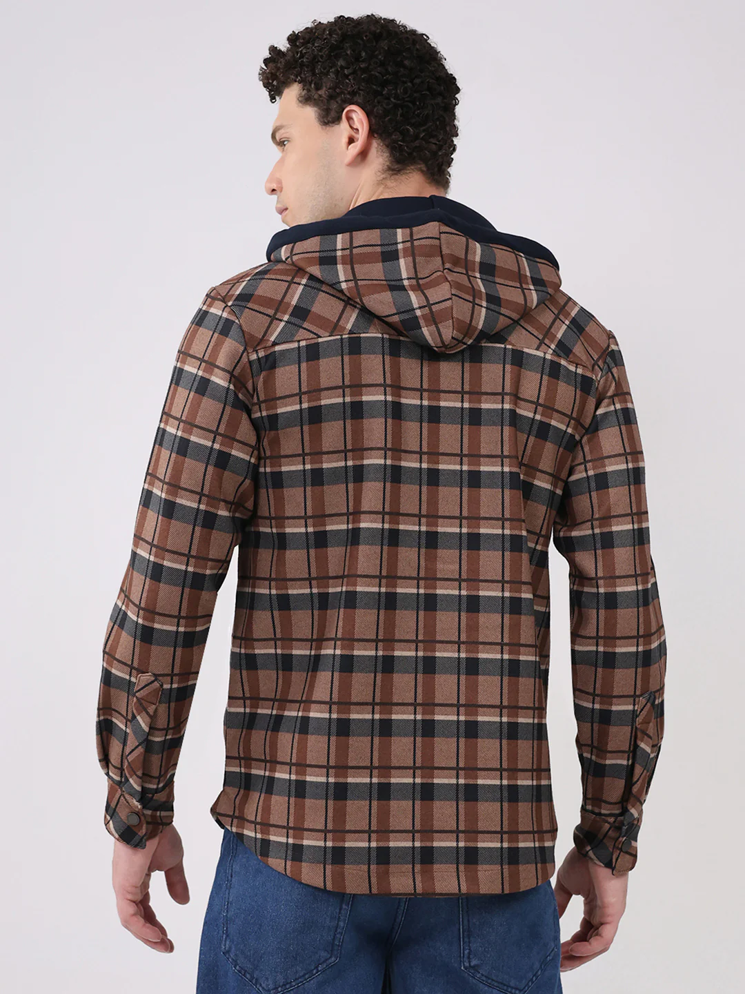 Men Brown Self Design Hooded Full Sleeve Sweatshirt - Image 5