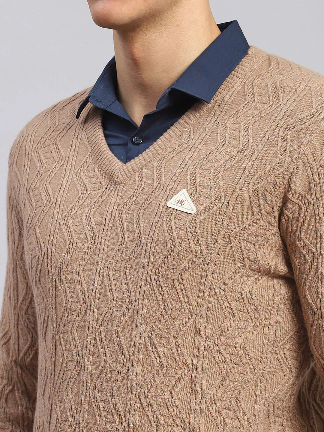 Men Brown Self Design Lamb wool Pullover - Image 6