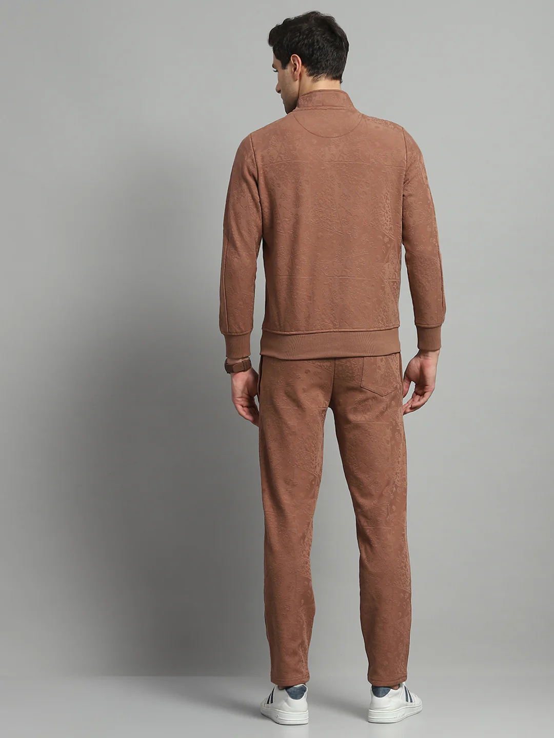 Luxuria Men Brown Self Design Mock Neck Full Sleeve Winter Tracksuit - Image 5