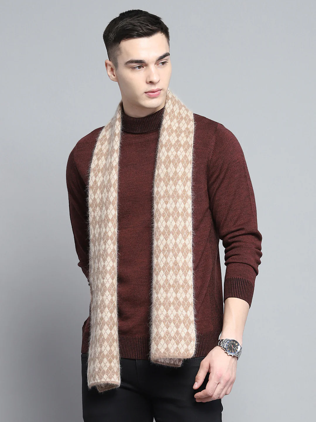 Men Brown Self Design Muffler - Image 6