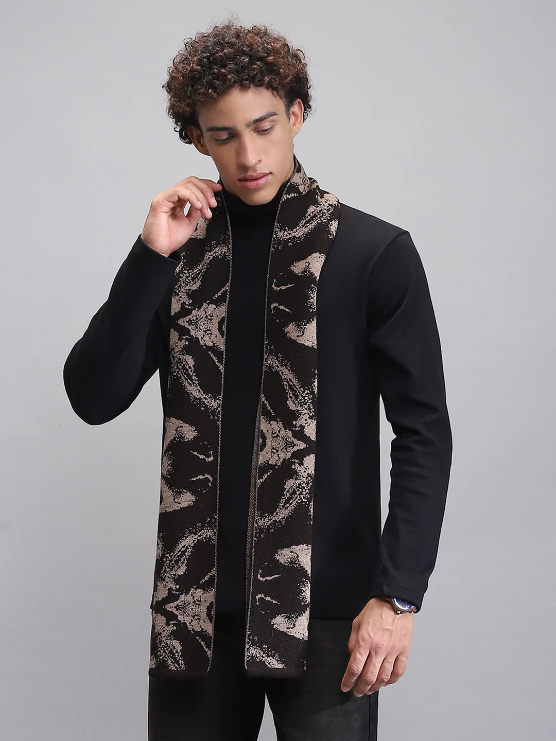 Men Brown Self Design Muffler - Image 5