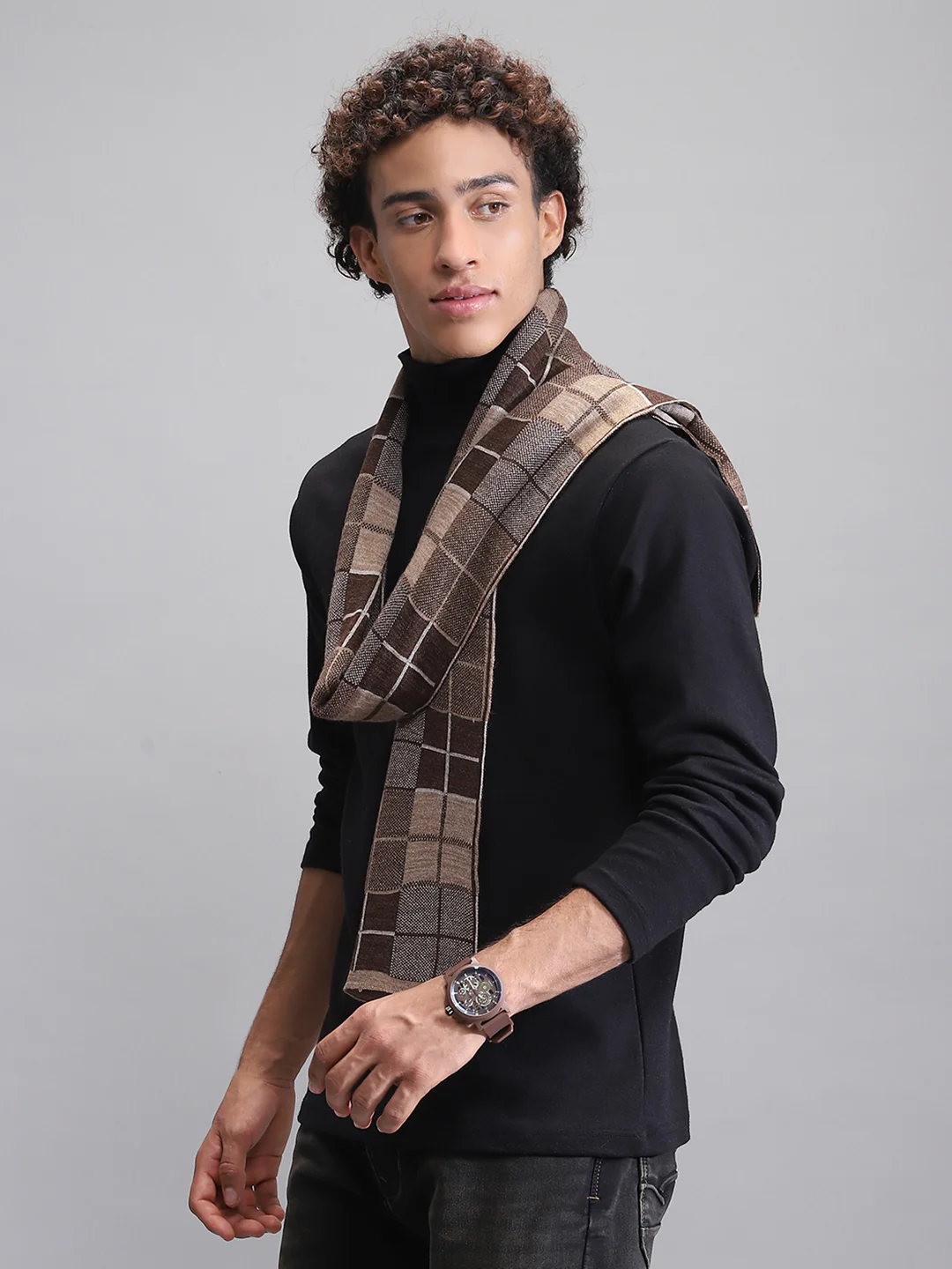 Men Brown Self Design Muffler - Image 3