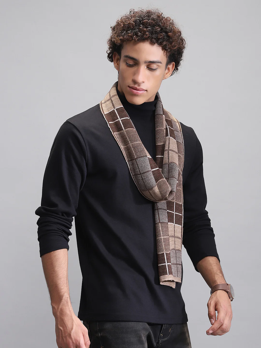 Men Brown Self Design Muffler - Image 4