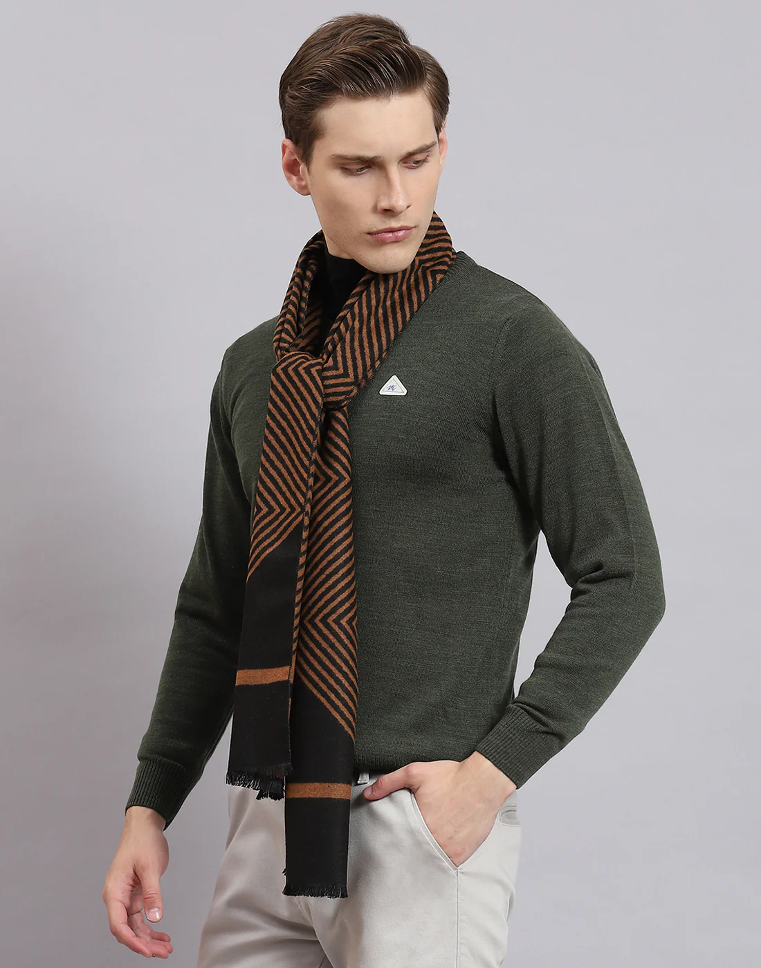 Men Brown Self Design Muffler - Image 4