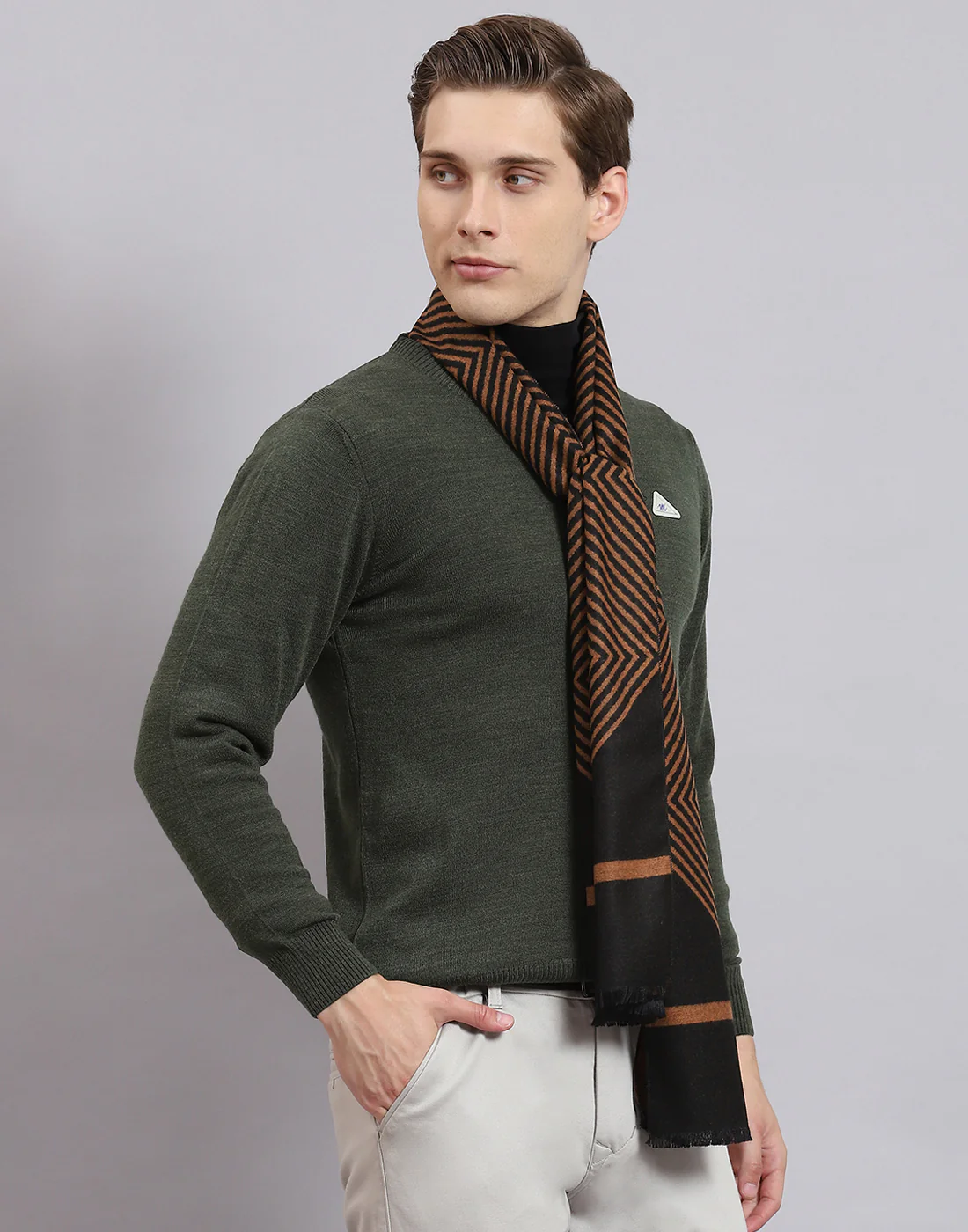 Men Brown Self Design Muffler - Image 5
