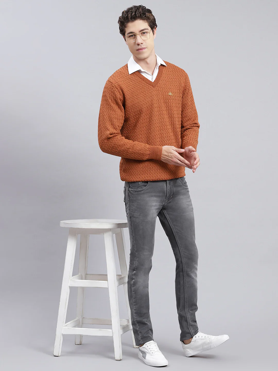 Men Brown Self Design Pure wool Pullover - Image 5
