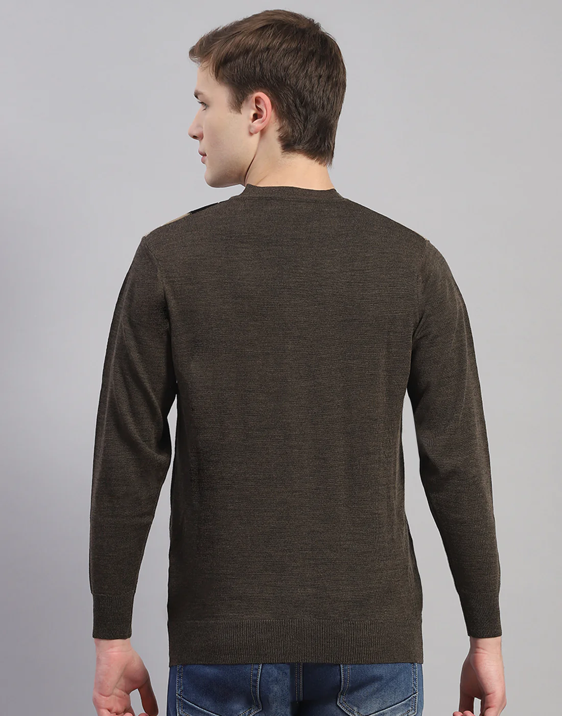 Men Brown Self Design V Neck Full Sleeve Cardigan - Image 5