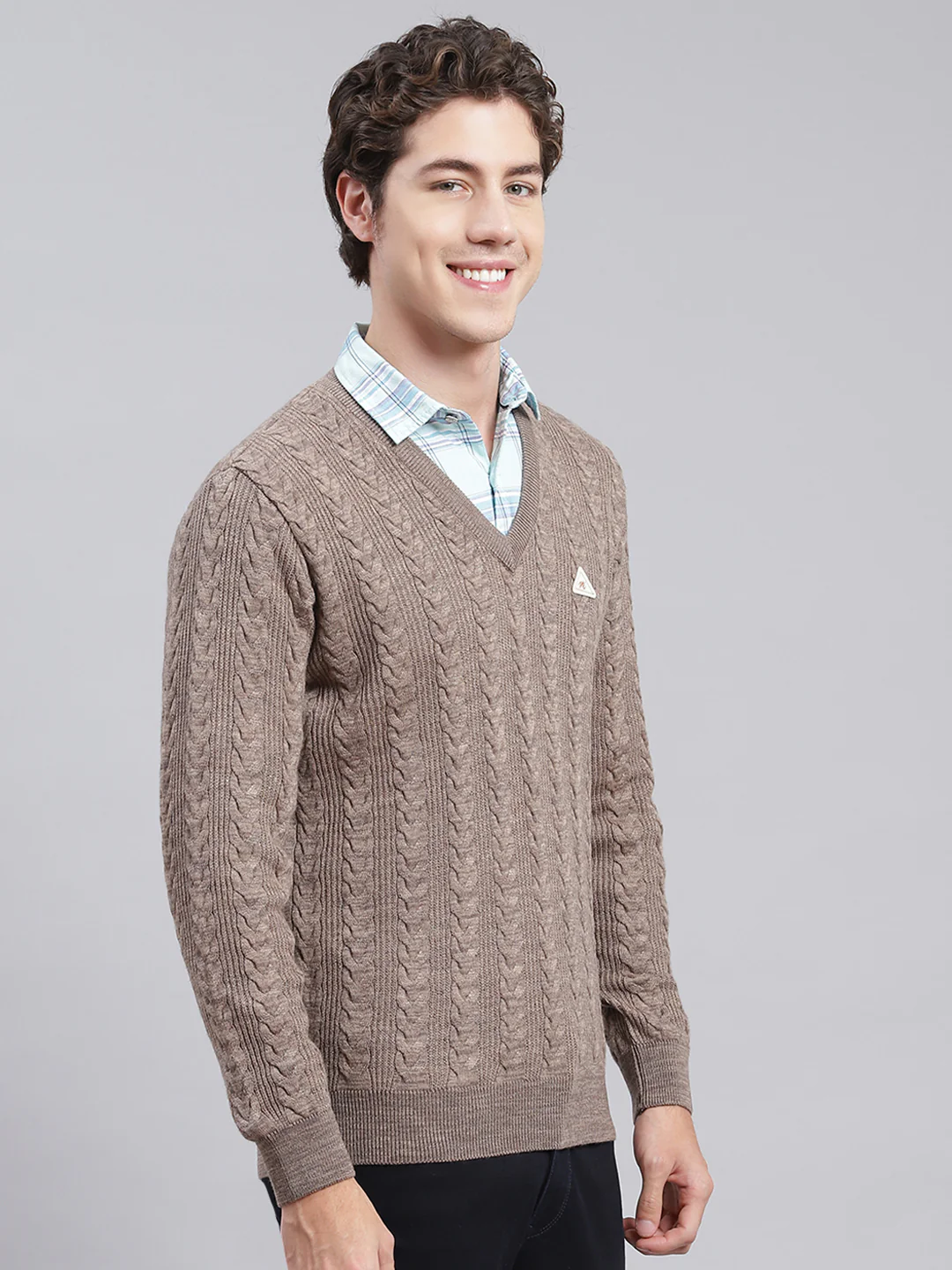 Men Brown Self Design Wool blend Pullover - Image 3