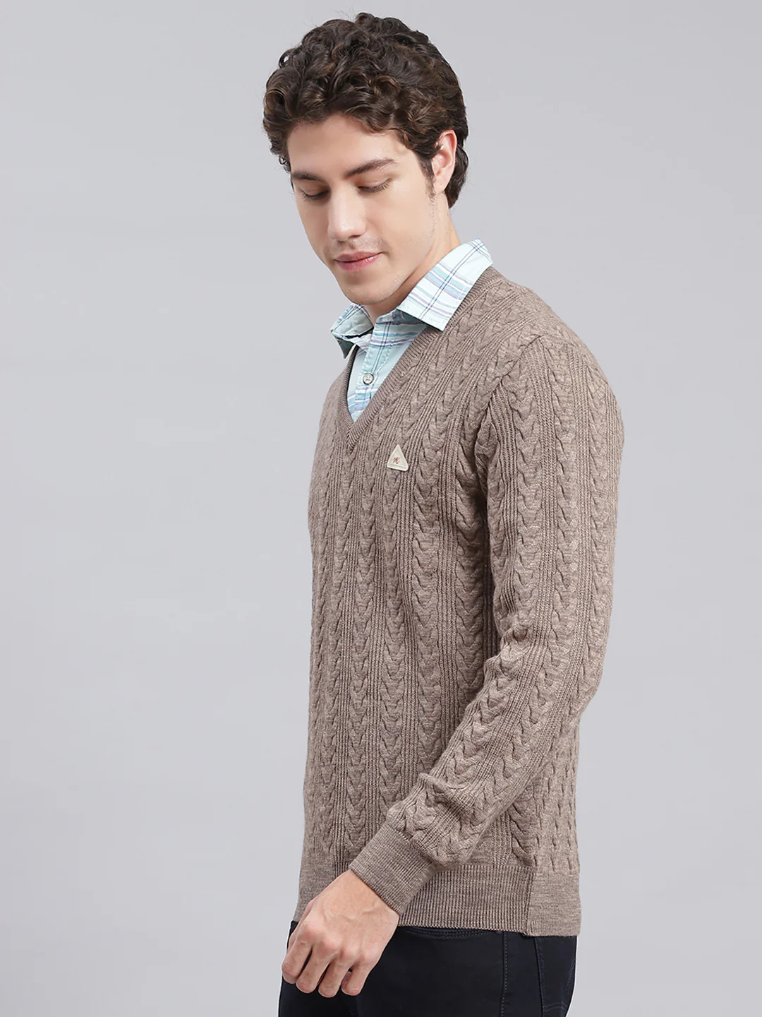 Men Brown Self Design Wool blend Pullover - Image 4