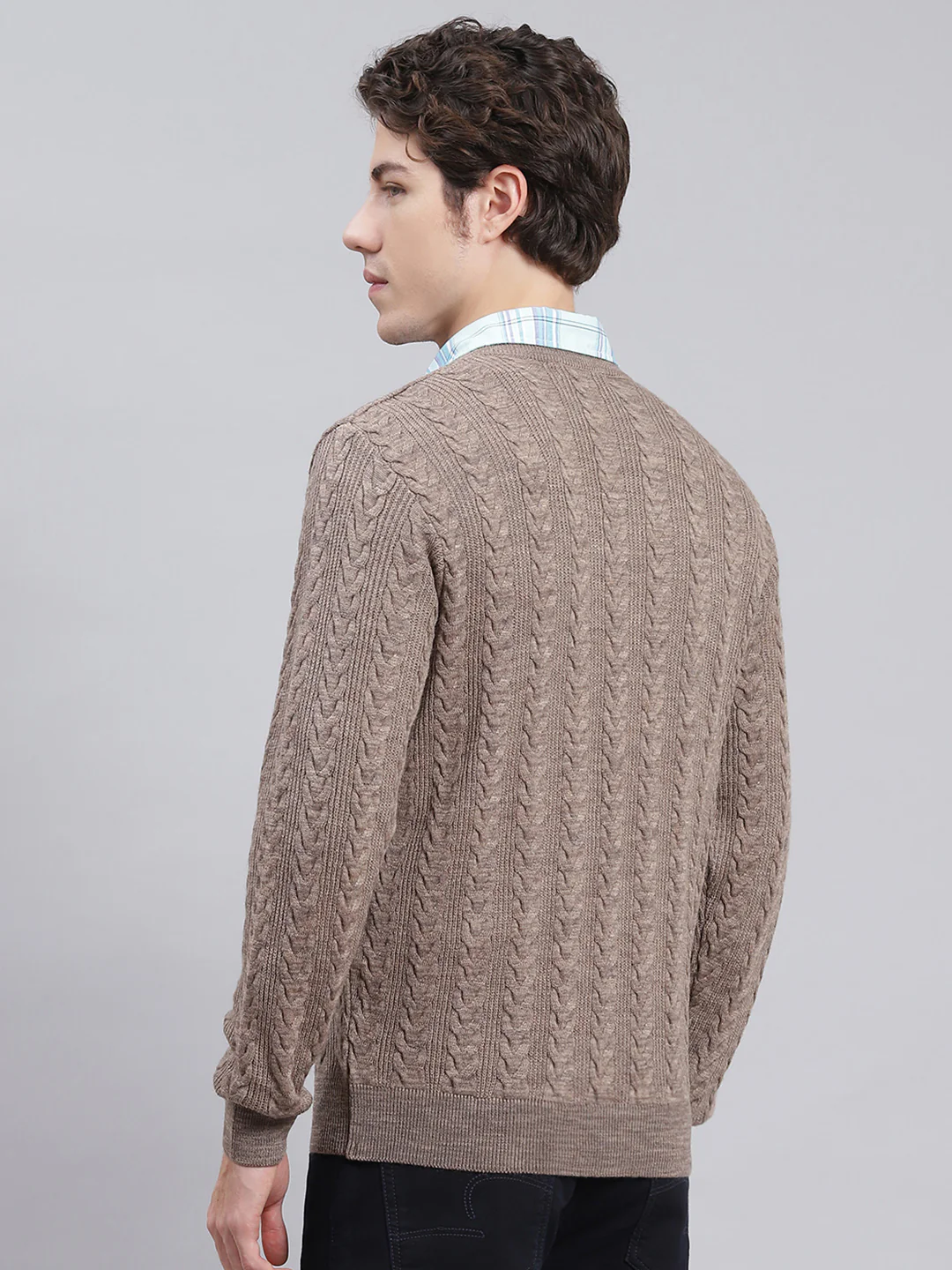 Men Brown Self Design Wool blend Pullover - Image 5