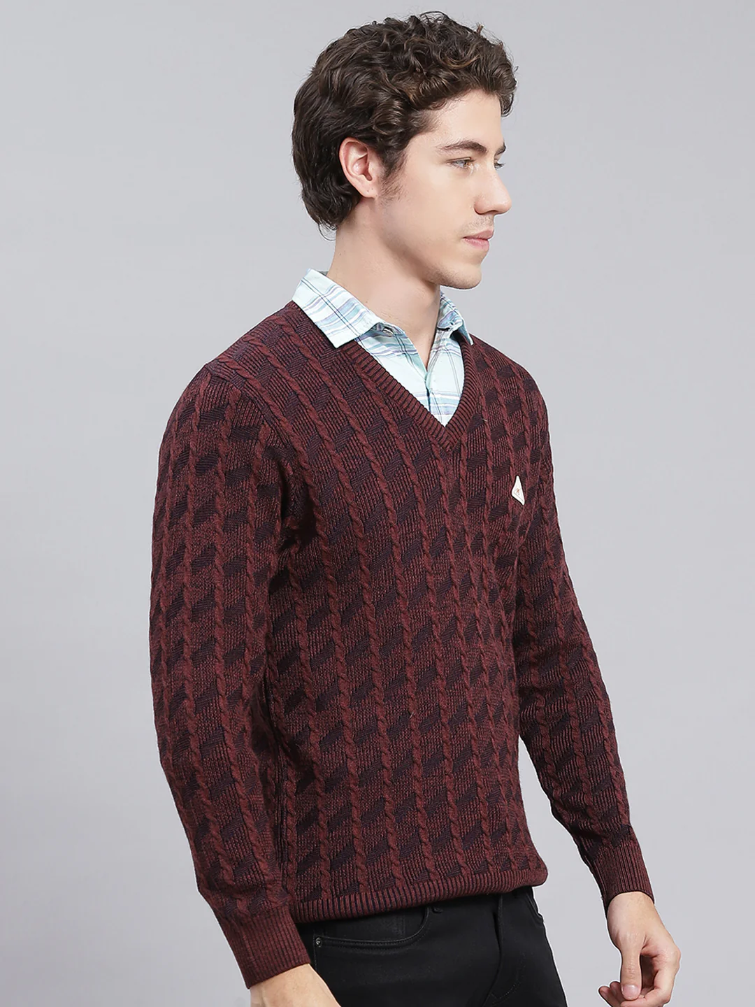 Men Brown Self Design Wool blend Pullover - Image 2