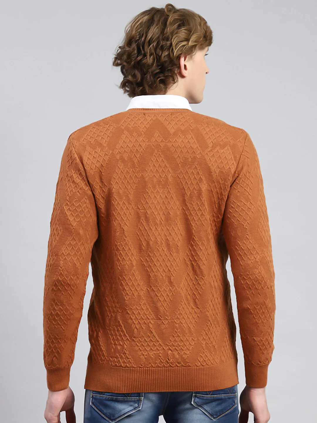 Men Brown Self Pullover - Image 5