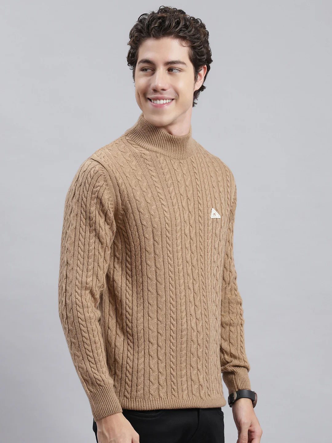 Men Brown Self Pullover - Image 2