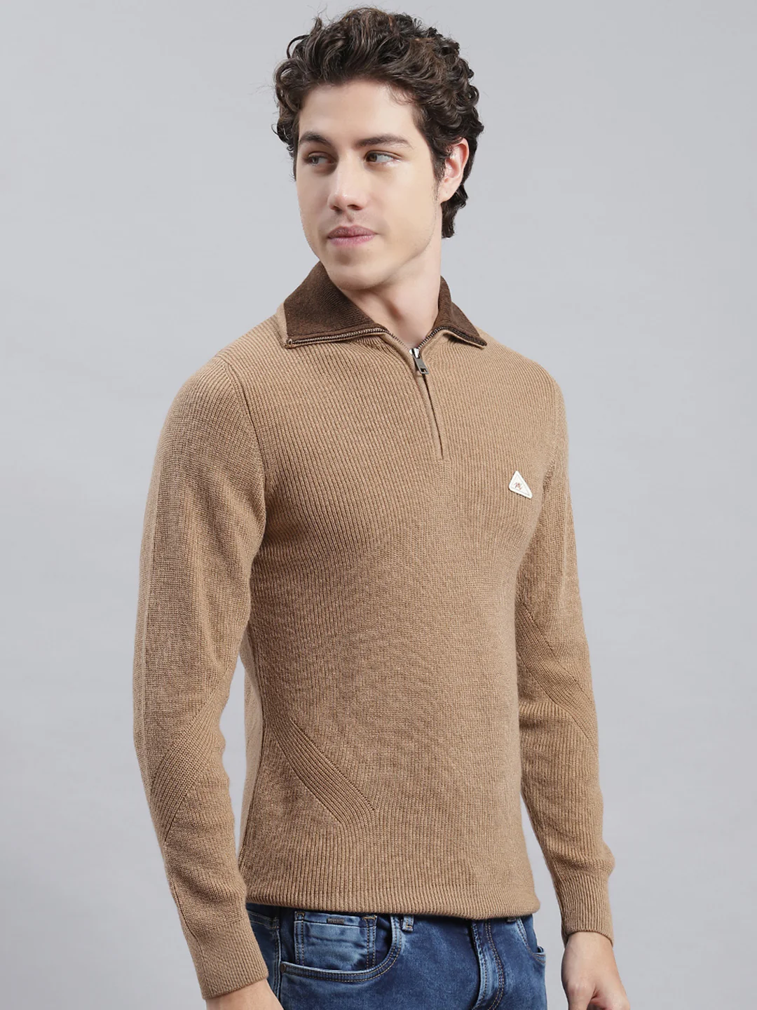 Men Brown Self Pullover - Image 2