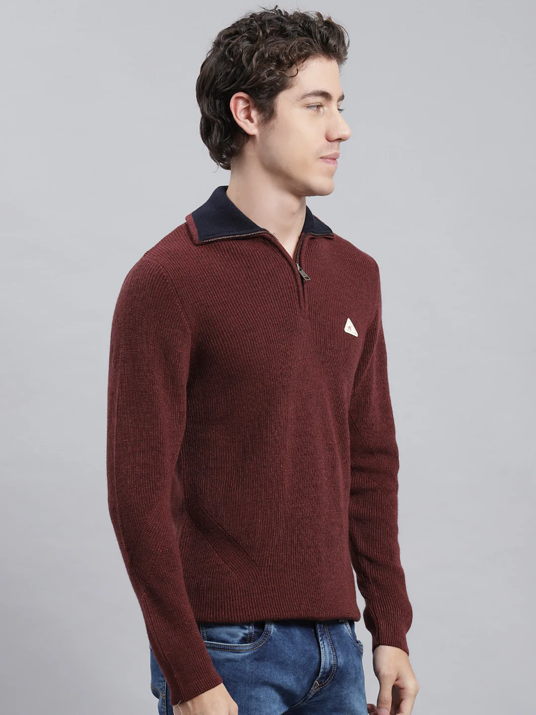 Men Brown Self Pullover - Image 2