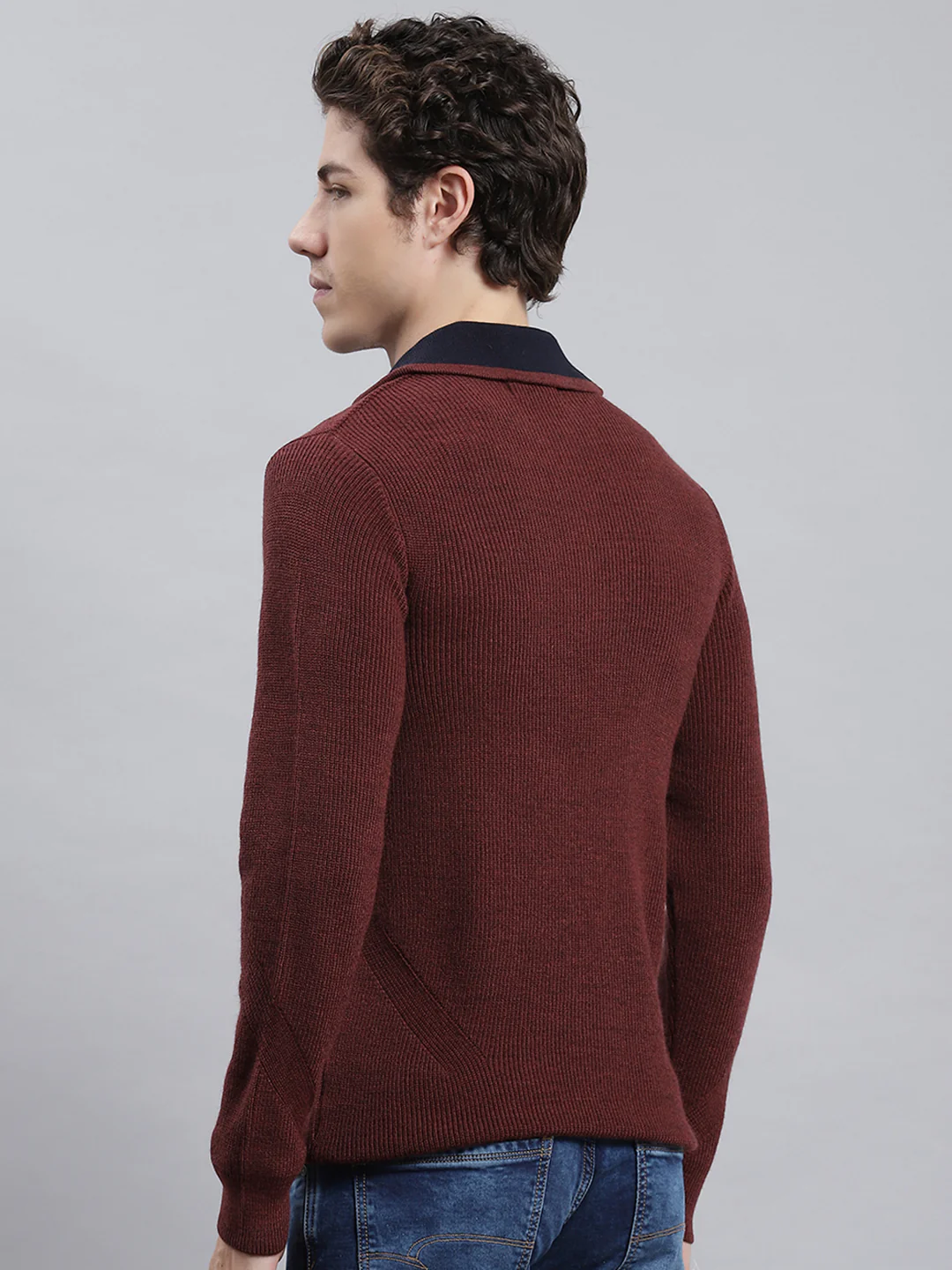Men Brown Self Pullover - Image 4