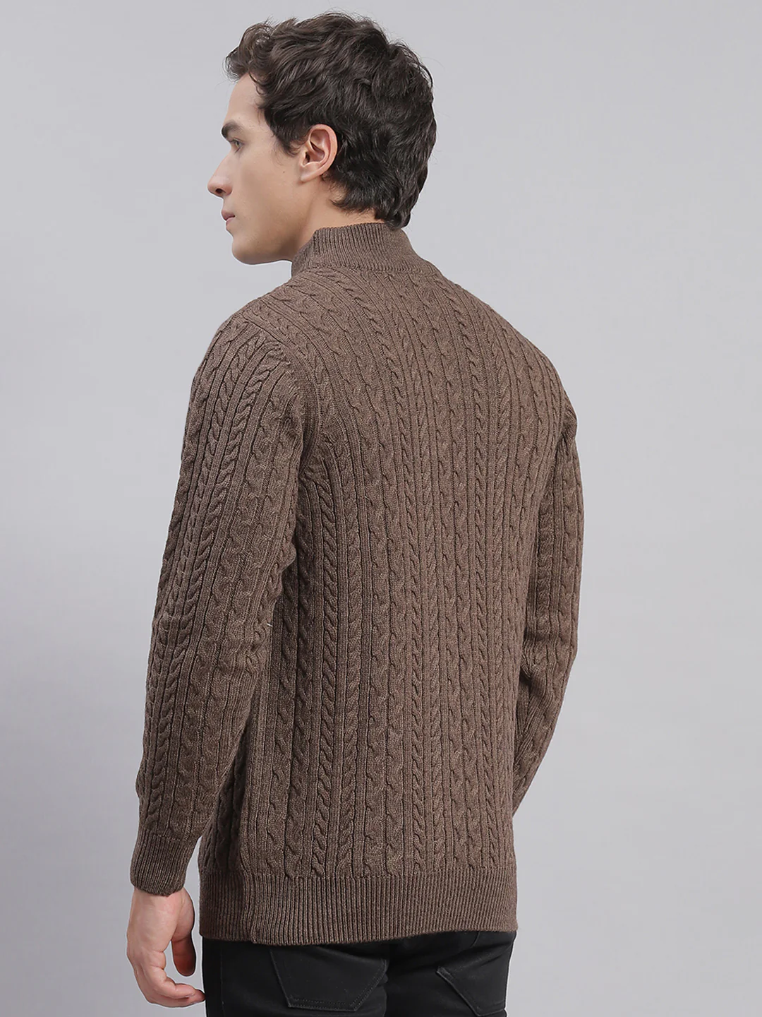 Men Brown Self Design T Neck Full Sleeve Sweaters/Pullovers - Image 6