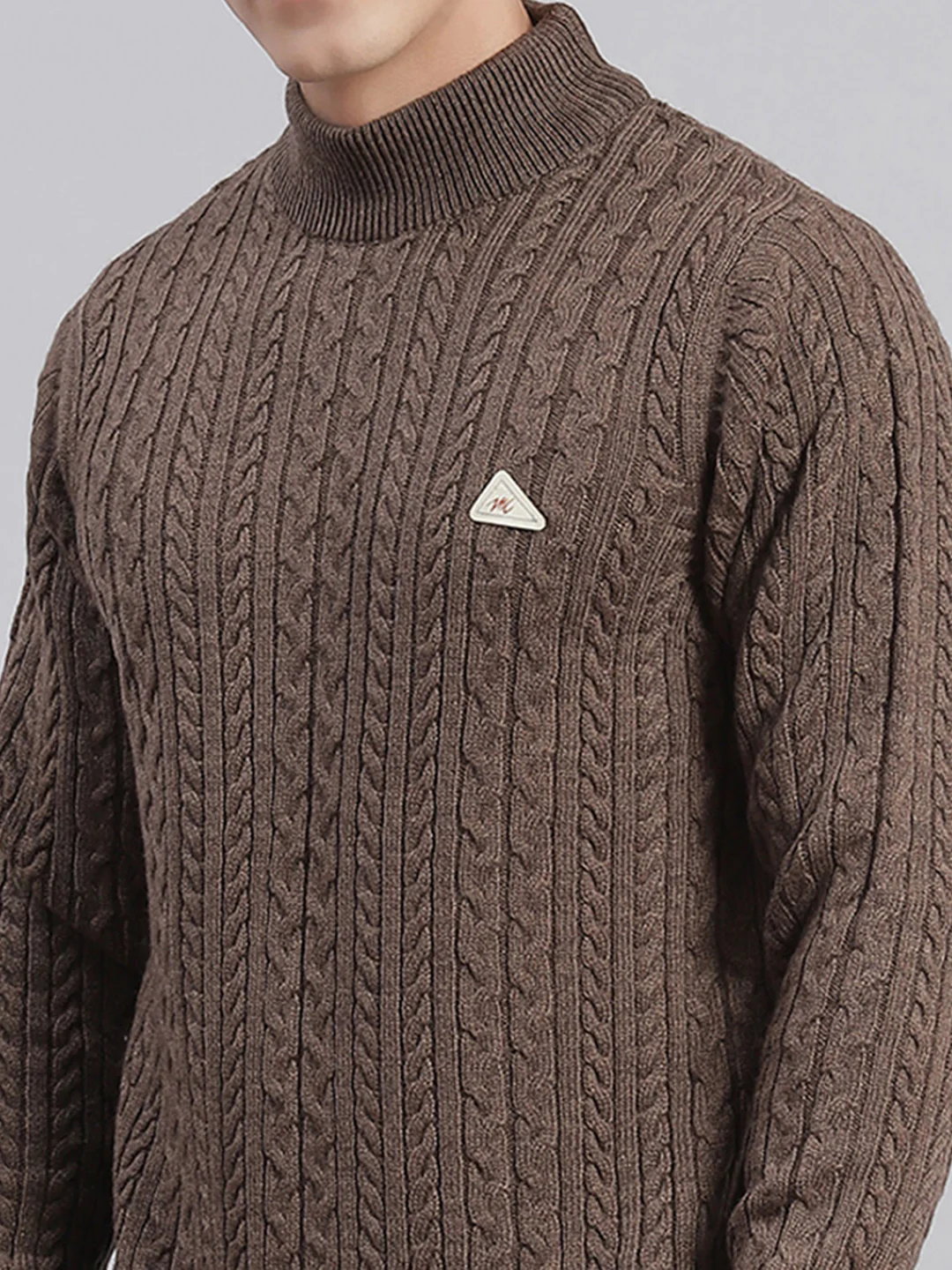 Men Brown Self Design T Neck Full Sleeve Sweaters/Pullovers - Image 7