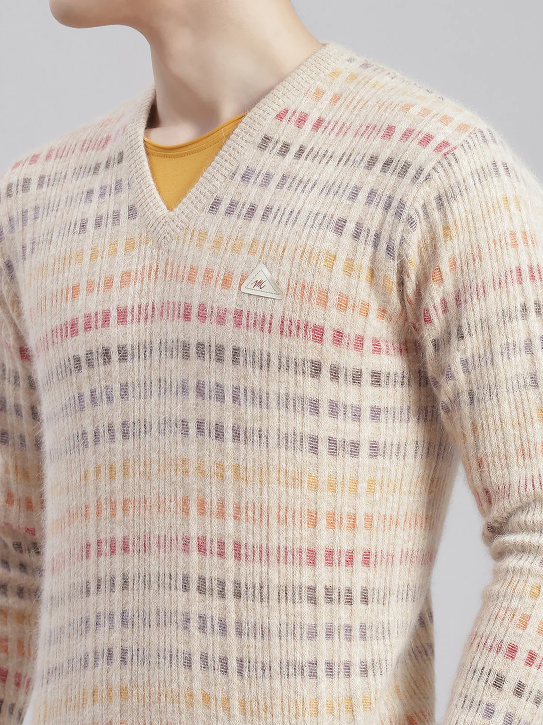 Men Brown Self Design V Neck Full Sleeve Sweaters/Pullovers - Image 6