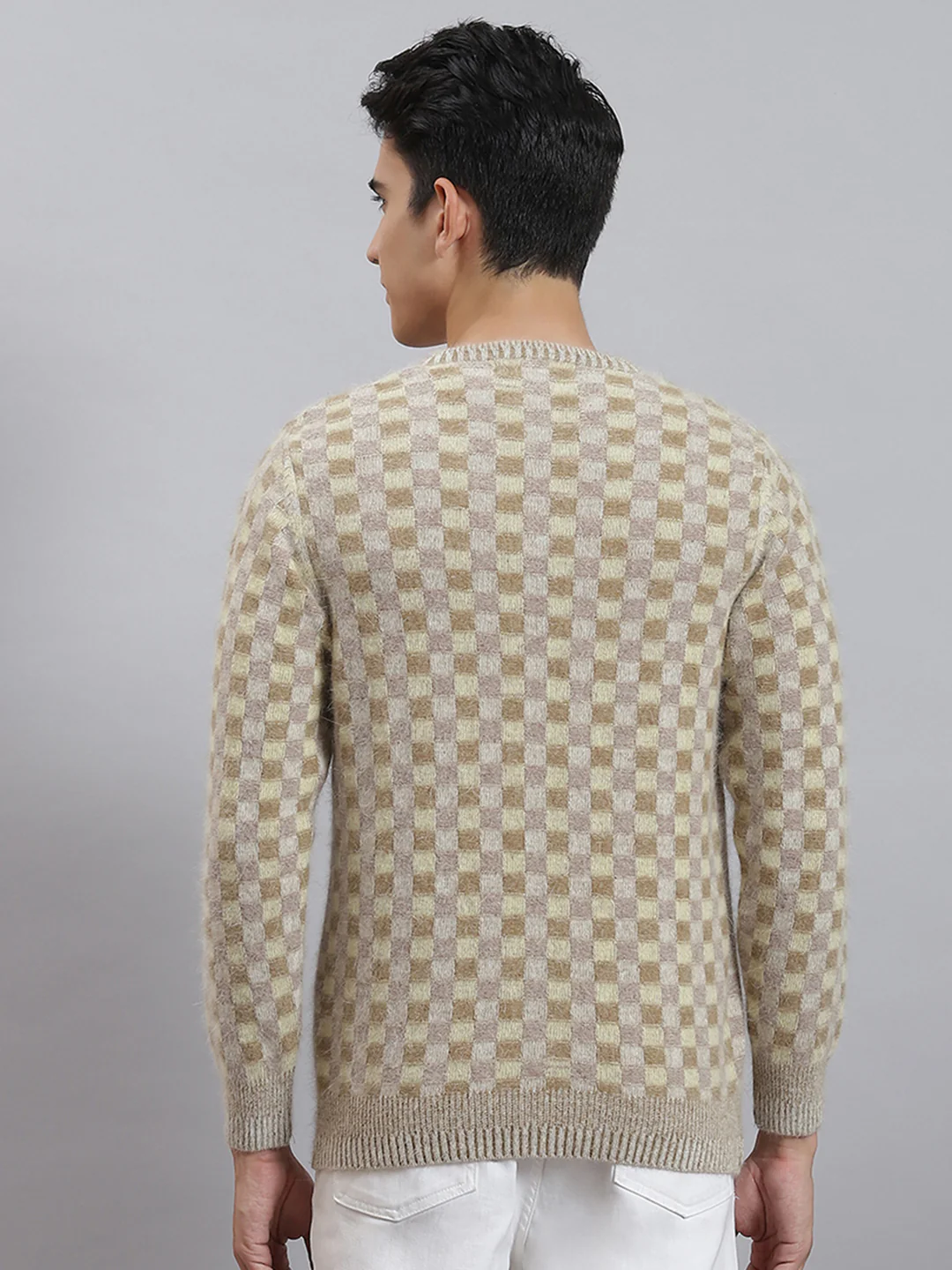 Men Brown Self Design V Neck Full Sleeve Sweaters/Pullovers - Image 5