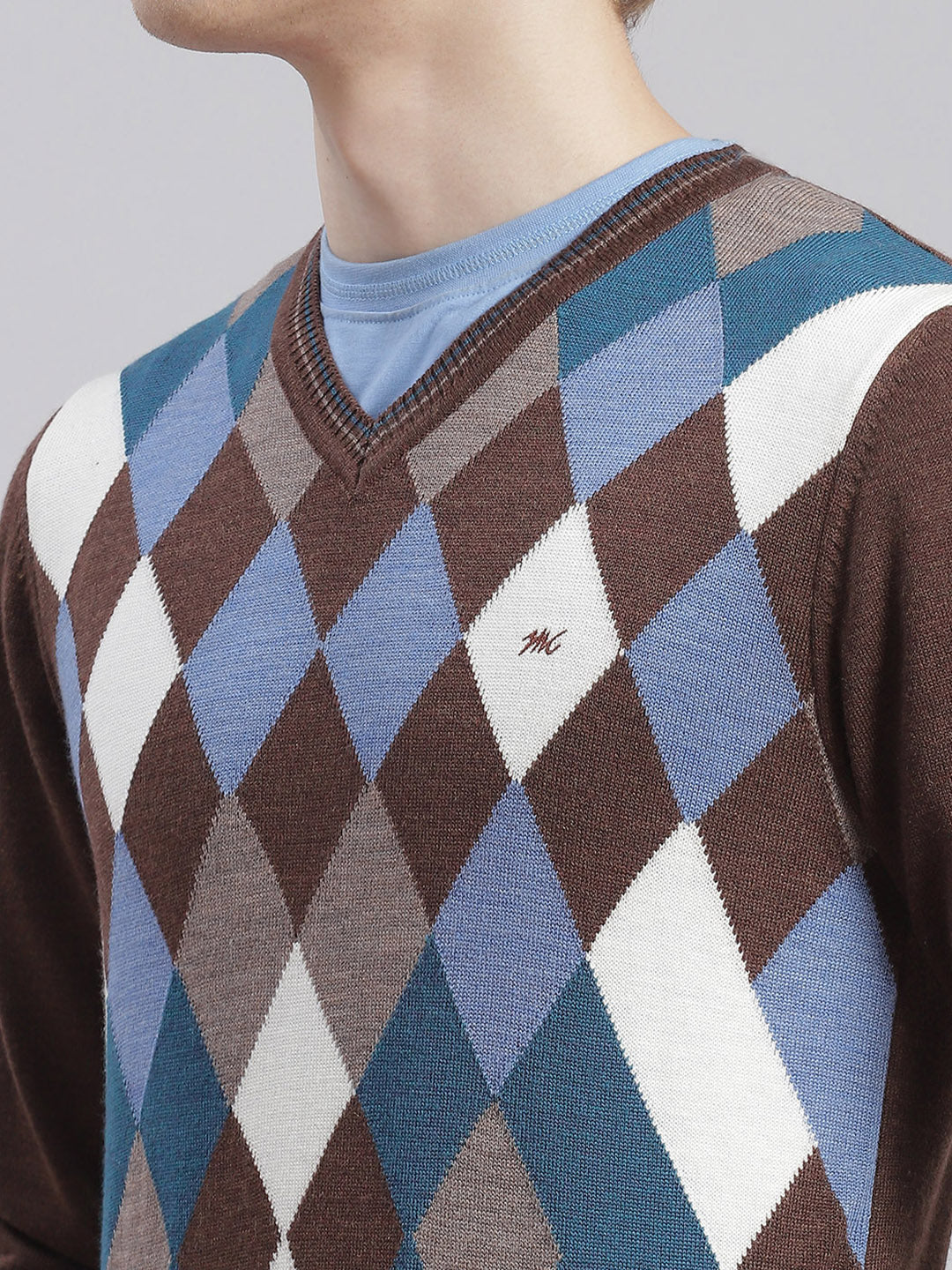Men Brown Self Design V Neck Full Sleeve Sweaters/Pullovers - Image 7