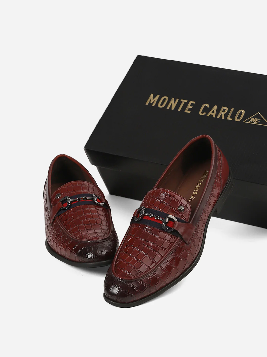 Men Brown Slip-On Genuine Leather Croco Print Penny Loafers - Image 4
