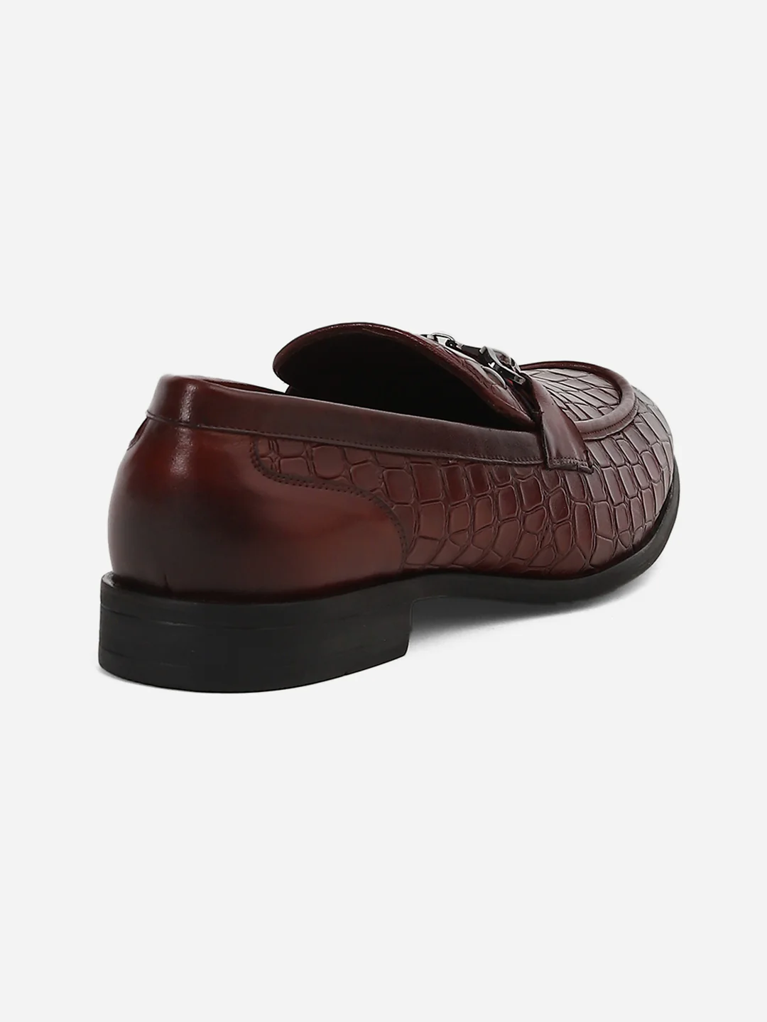 Men Brown Slip-On Genuine Leather Croco Print Penny Loafers - Image 7