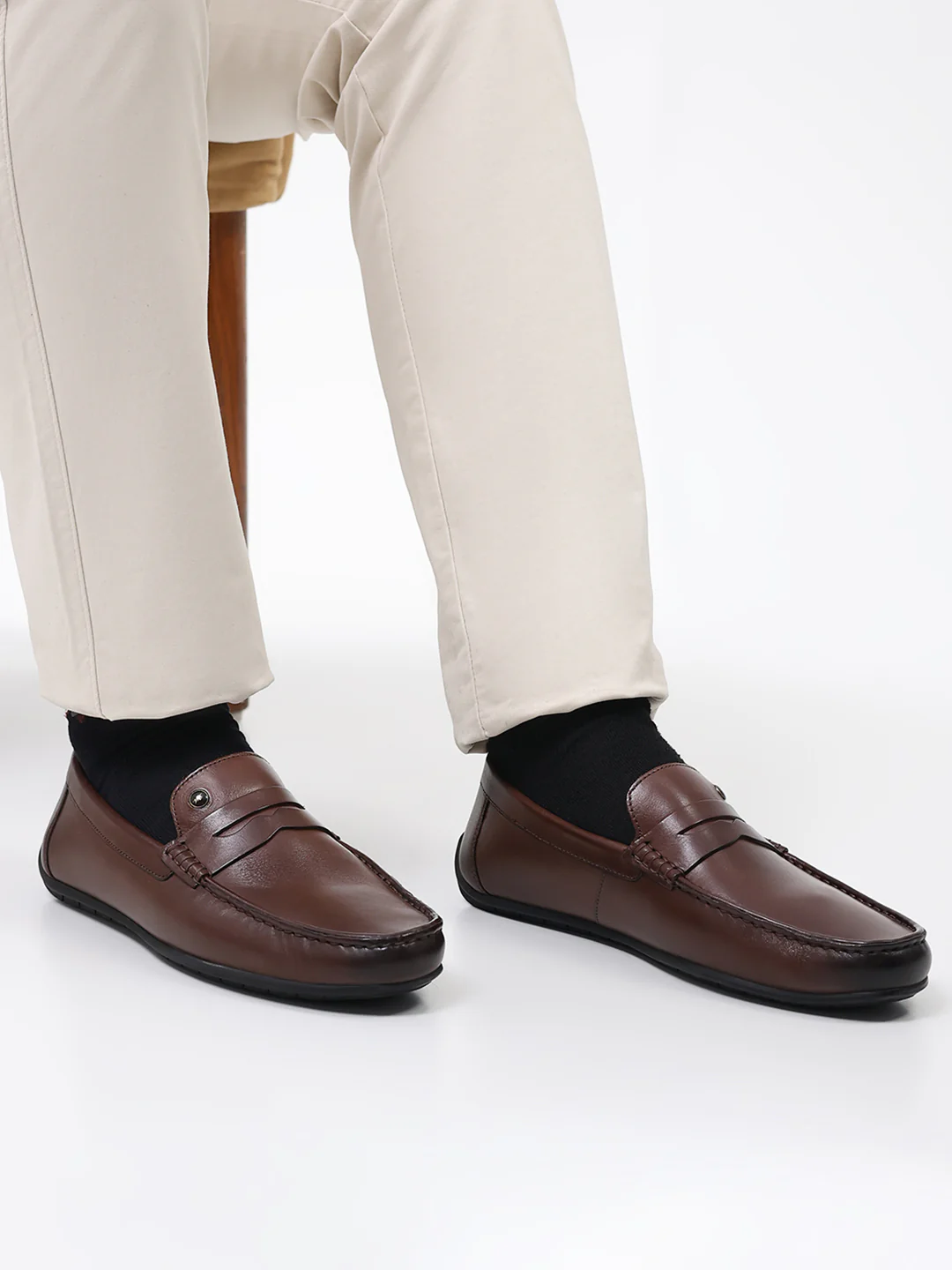 Men Brown Slip on Genuine Leather Loafers - Image 10