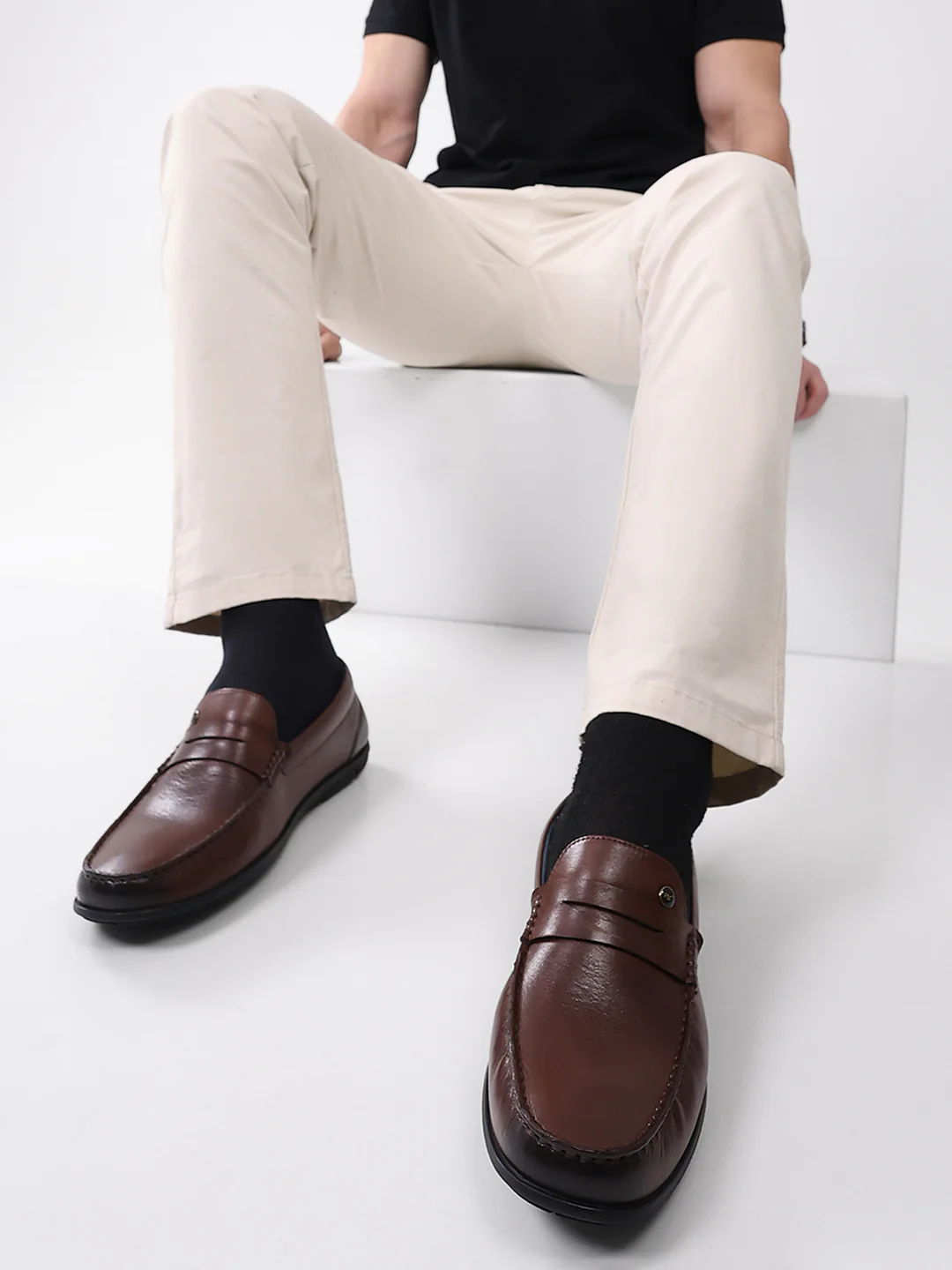 Men Brown Slip on Genuine Leather Loafers - Image 10