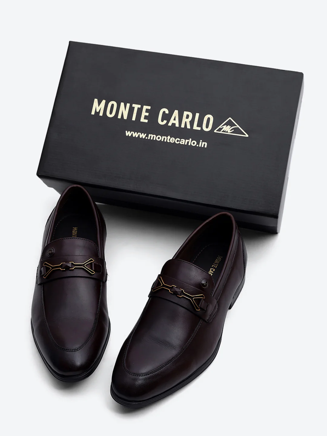 Men Brown Slip on Genuine Leather Horse-Bit Buckle Loafers - Image 2