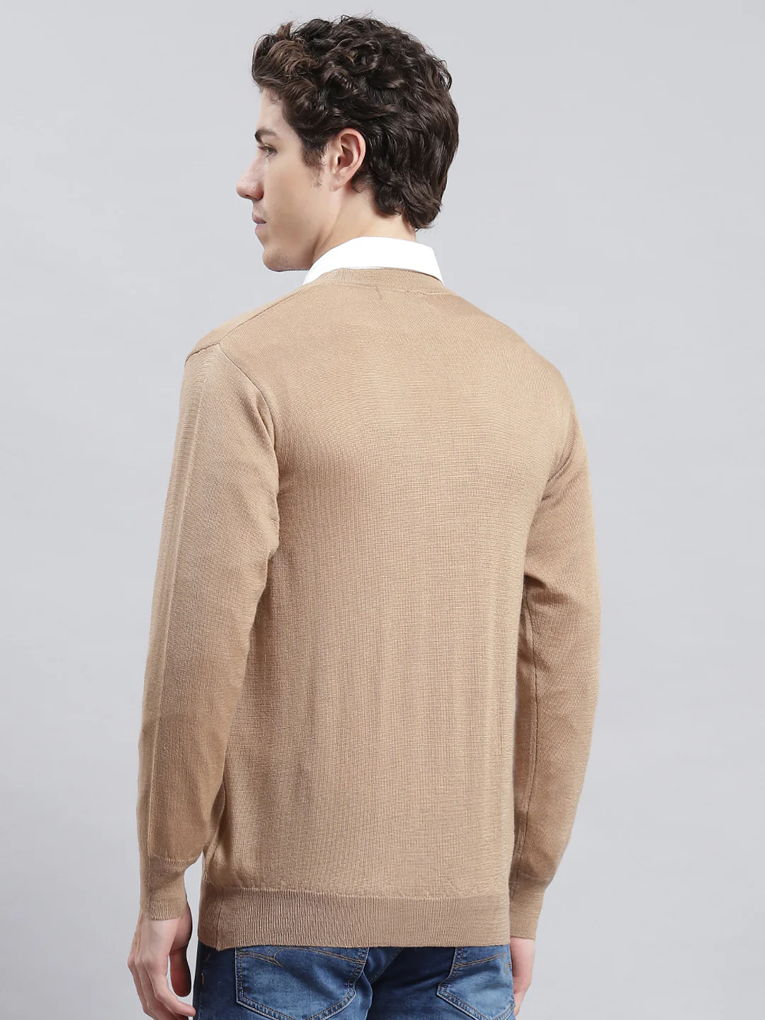 Men Brown Solid Cardigan - Image 5