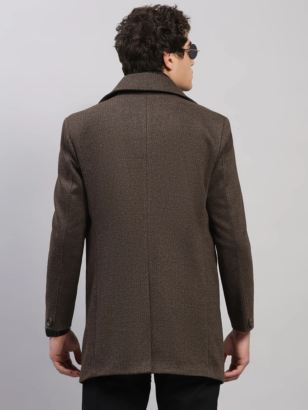Men Brown Solid Collar Full Sleeve Coat - Image 5