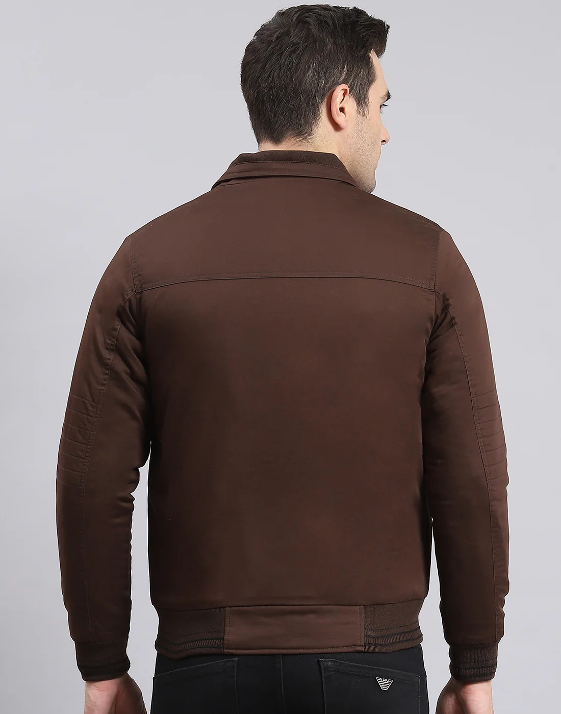 Men Brown Solid Collar Full Sleeve Jacket - Image 6