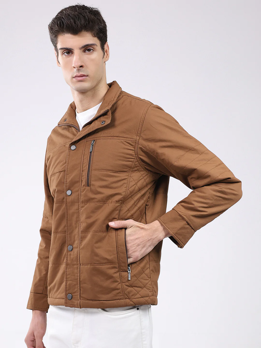 Men Brown Solid Collar Full Sleeve Jacket - Image 3