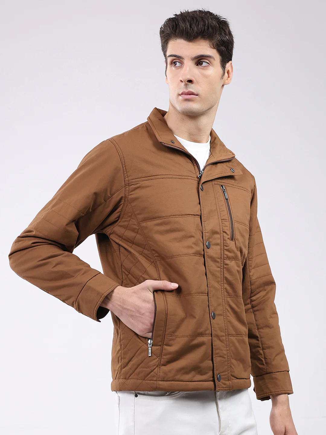 Men Brown Solid Collar Full Sleeve Jacket - Image 4