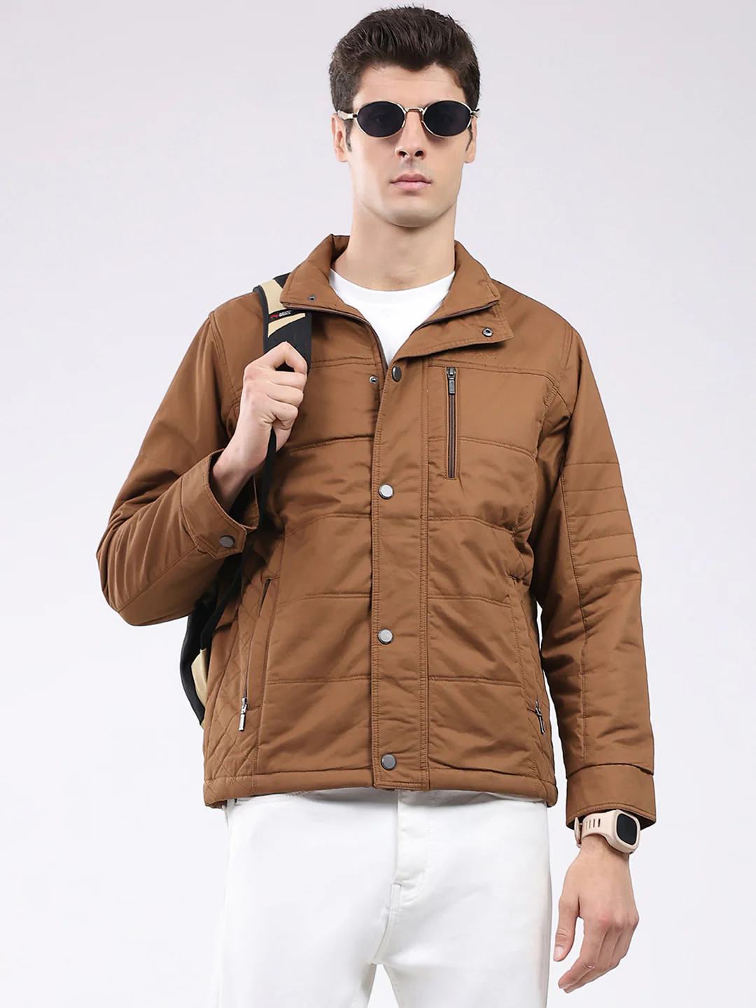 Men Brown Solid Collar Full Sleeve Jacket - Image 6