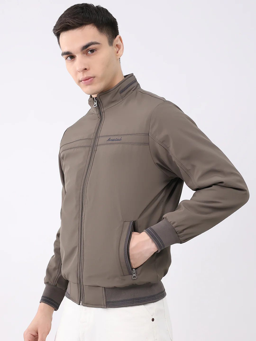 Men Brown Solid Collar Full Sleeve Jacket - Image 3