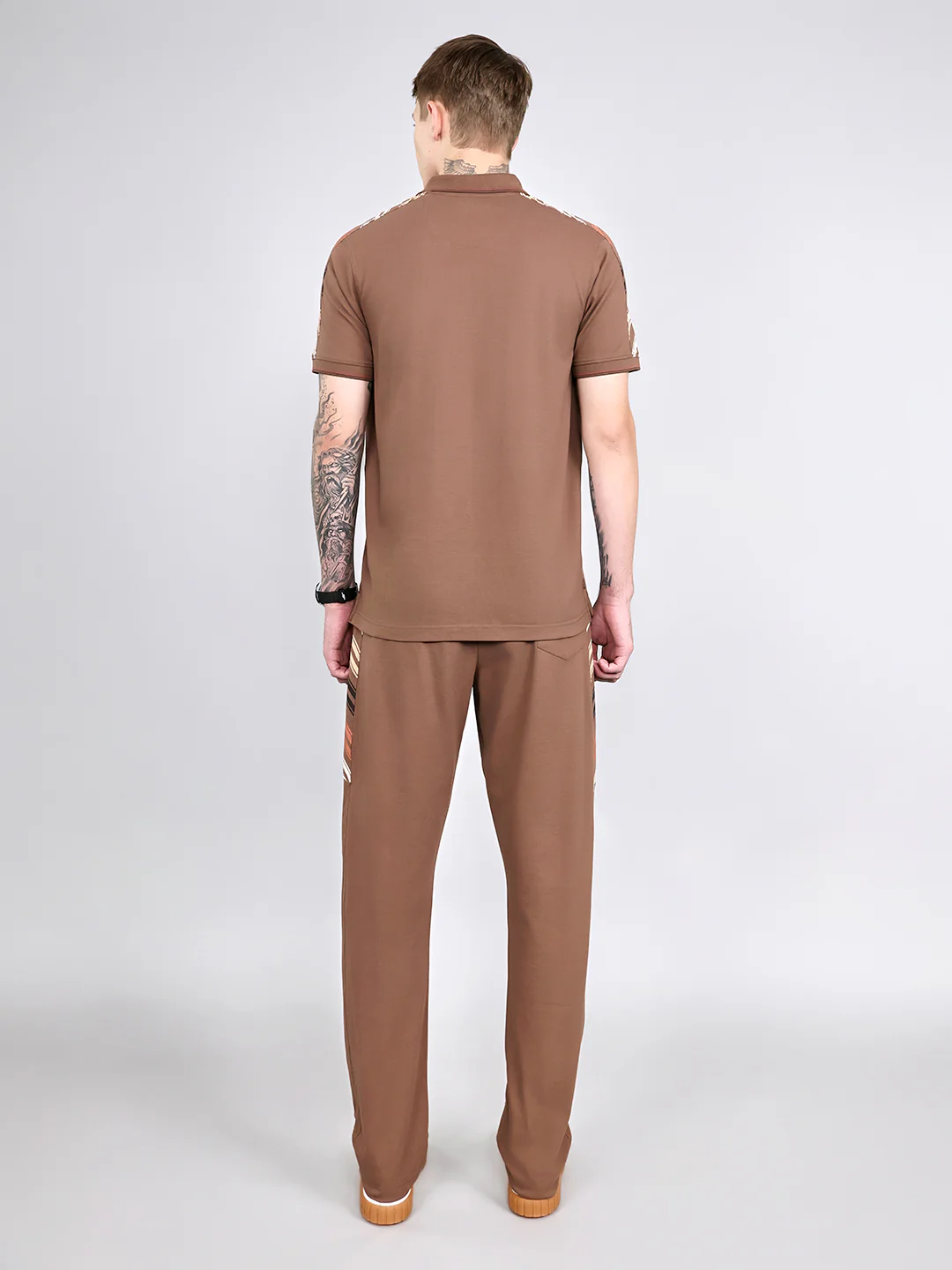 Men Brown Solid Collar Half Sleeve Lower Set - Image 4